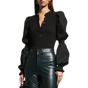 VERONICA BEARD Effy Puff-Sleeve Top, Black, Size Large